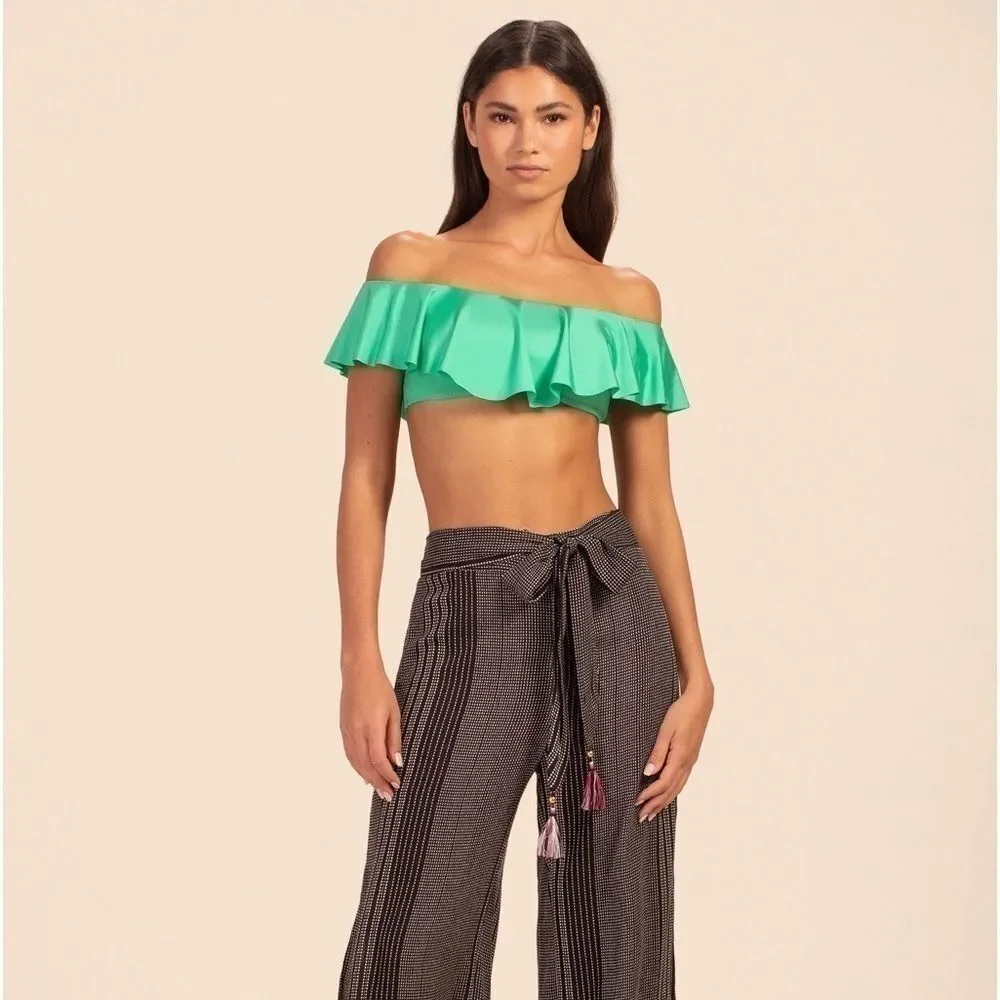 New Trina Turk Ruffle Off The Shoulder Bandeau Top swimsuit, swimwear Sz 10 - Picture 3 of 9
